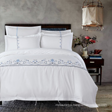Floral pattern embroidered duvet cover set white cotton luxury hotel bedding set